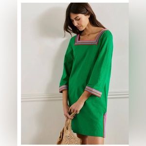 Boden Green 3/4 Sleeve Square Neck Dress